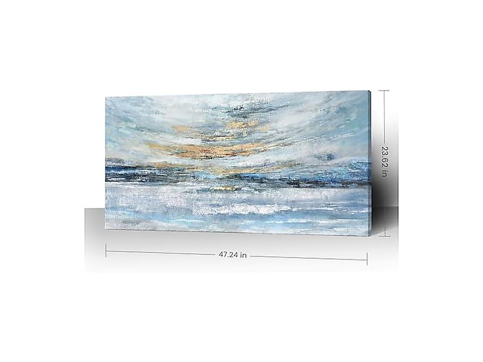 Abstract Wall Art Living Room Large Framed Light Blue Canvas Coastal Theme Ocean