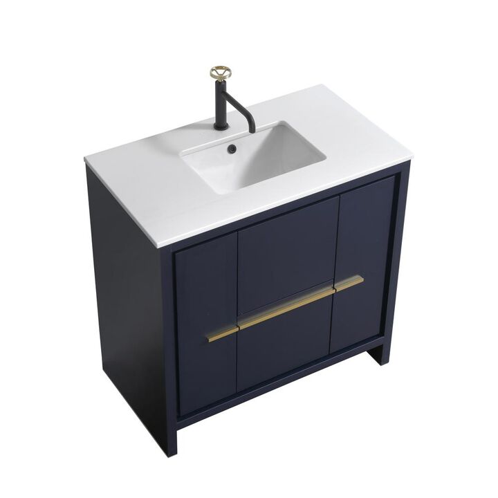 Kubebath KubeBath Dolce 36&Prime; Blue  Modern Bathroom Vanity with White Quartz Counter-Top