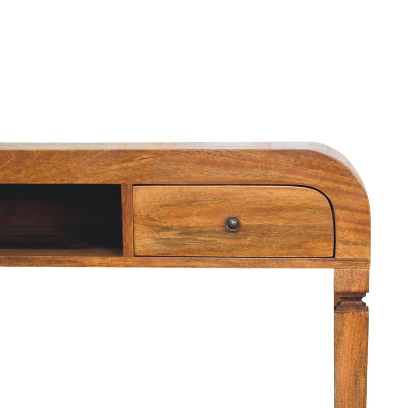 Artisan Furniture Solid Wood Curved Open Shelf Writing Desk , Brown image number 4
