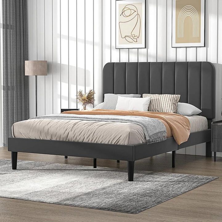 Hivvago Queen size Upholstered Platform Bed Frame with Headboard