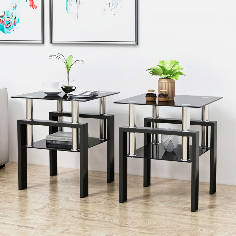 Streamdale Modern Black Tempered Glass End Tables image number 1