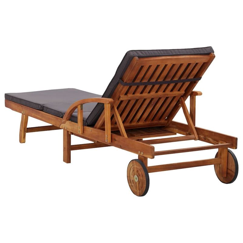 Sun Lounger Natural and dark grey Solid acacia wood, 100% polyester