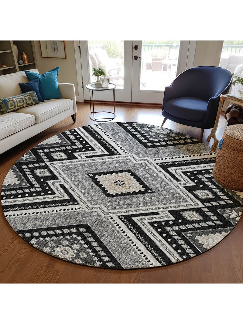 Portico PO5 Black 8' Round Rug
