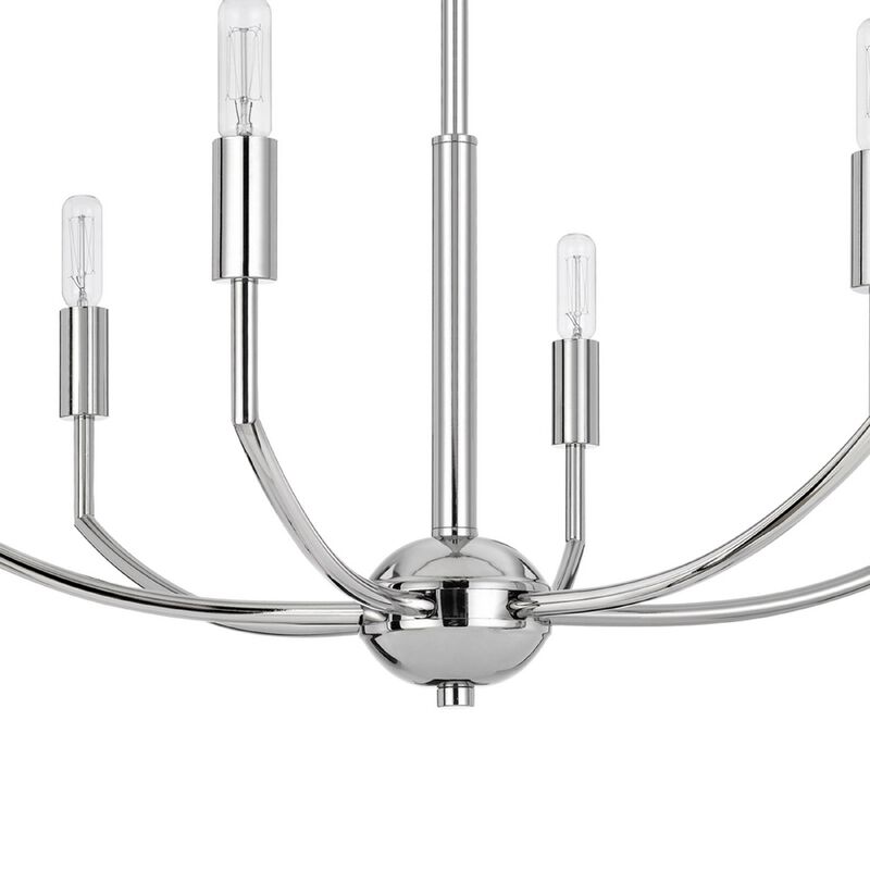 Kera 6 Light Candelabra Chandelier, 26 Inch XL Modern Chrome Metal image number 6