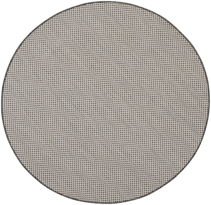 HomeRoots 5' Ivory And Charcoal Round Geometric Indoor Outdoor Area Rug