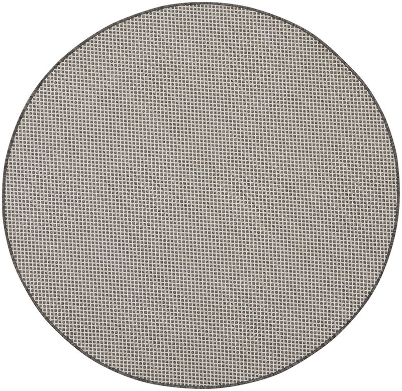 HomeRoots 5' Ivory And Charcoal Round Geometric Indoor Outdoor Area Rug image number 0