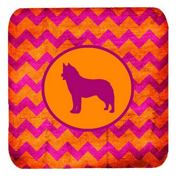 Caroline's Treasures SDK1094-B-FC Siberian Husky Chevron Pink and Orange Foam Coasters (Set of 4), 3.5 H x 3.5 W, Multicolor