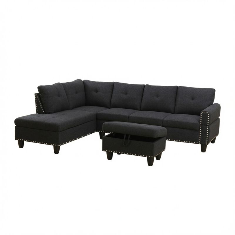 Vupcer L‑Shaped Linen Blend Sectional Sofa image number 7