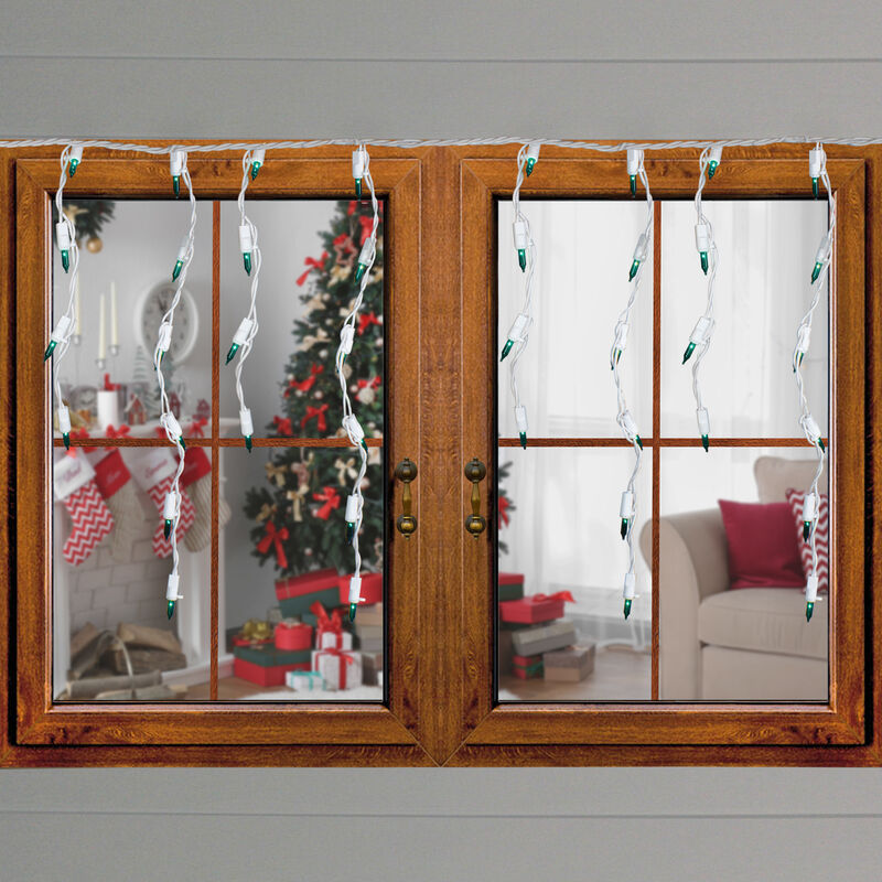 100 Count Teal Mini Icicle Christmas Lights  3.5 ft White Wire image number 1