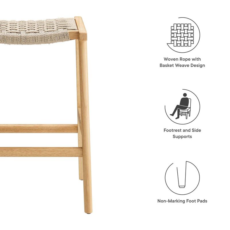 Modway Saoirse Woven Rope Wood Counter Stool - Set of 2 in Natural Natural image number 7