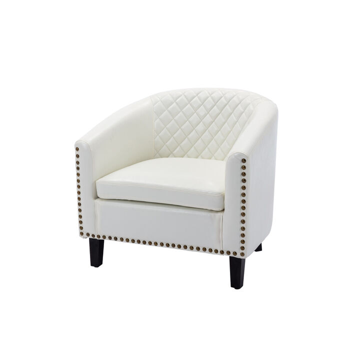 accent Barrel chair living room chair with nailheads and solid wood legs Light Coffee microfiber fabric