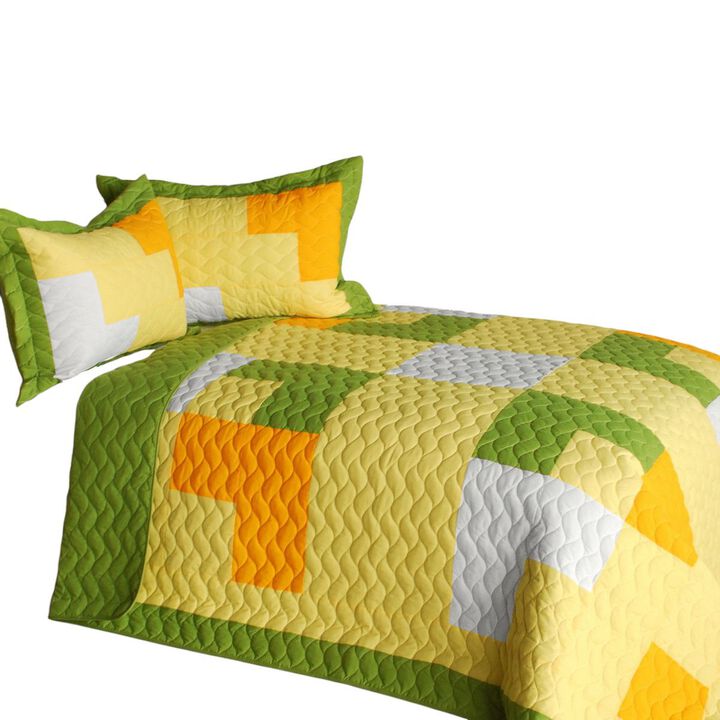 3-Piece Quilted Patchwork Plaid Quilt Set Lightweight Bedding