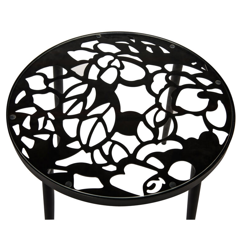 LeisureMod Devon Tree Design Glass Top Aluminum Base Outdoor End Table