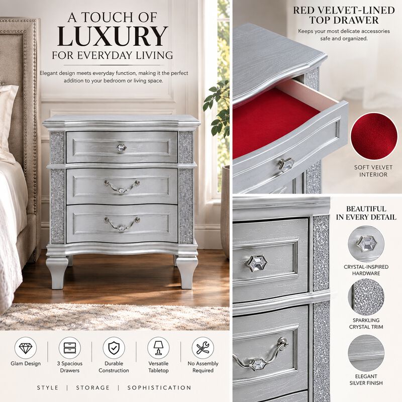 Halvessa Crystal 3-Drawer Nightstand image number 5