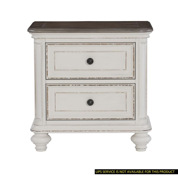 Antique White and Brown-Gray Finish 1pc Nightstand of Drawers Black Knobs Traditional Design Bedroom Furniture