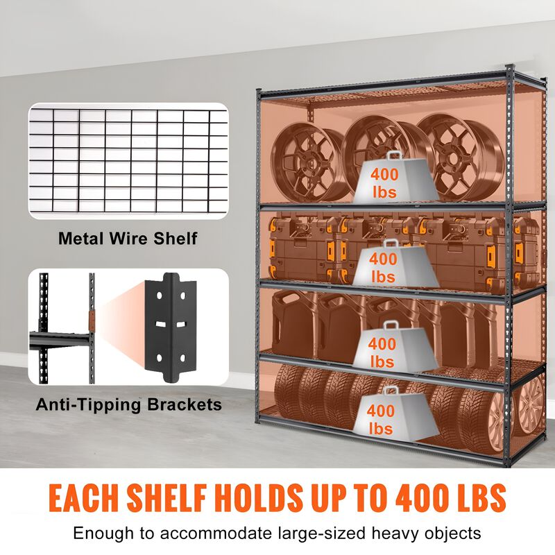 5 Tier Adjustable Metal Storage Shelves 2000 Lbs Garage Pantry Organizer image number 6