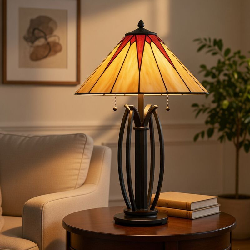 Eli Table Lamp, 17 Inch Stained Tiffany Glass Shade, Bronze Metal, Resin image number 8