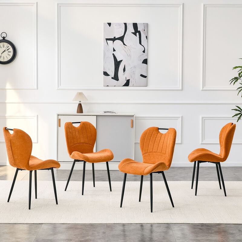 Whisen Set of 4 Upholstered Dining Chairs with Metal Handle, Fabric & Metal Frame, Ergonomic Accent Chairs for Dining Room, Living Room, Office image number 2