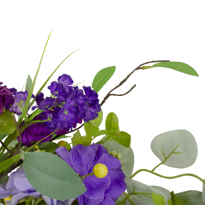 Eucalyptus and Hydrangea Floral Berry Spring Wreath  Purple and Yellow 23" image number 3