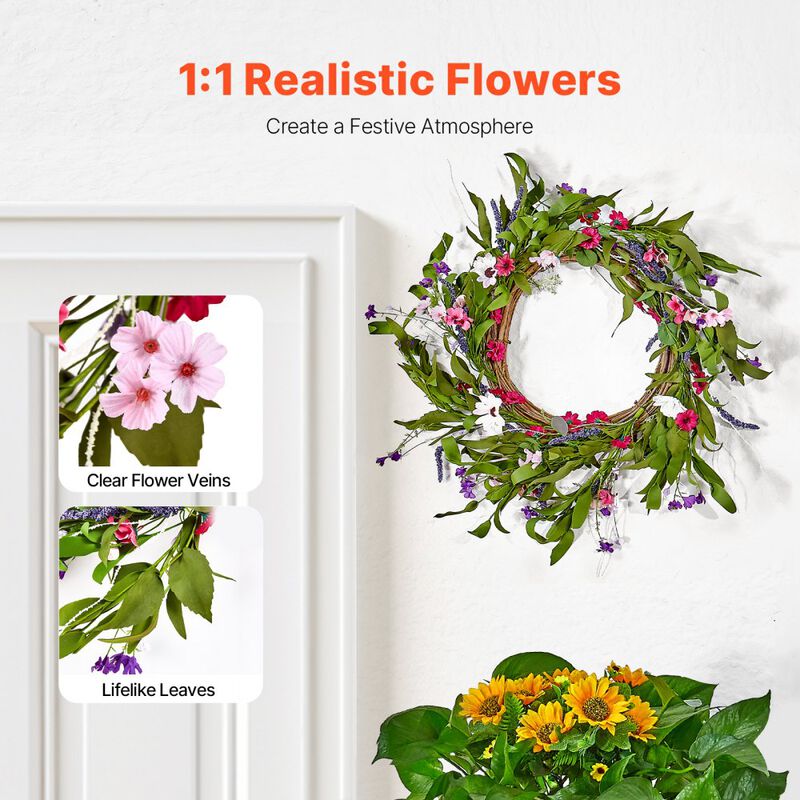 Artificial Daisy Wreath for Front Door or Wall, Year-Round Floral Decoration