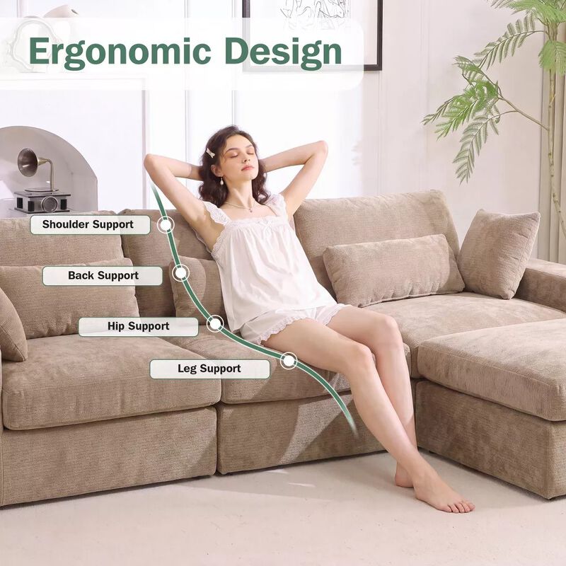 Vipbear 160" Oversized Modular 7-Seat V-Shaped Sectional Sofa with Movable Ottoman Boneless Couch image number 4
