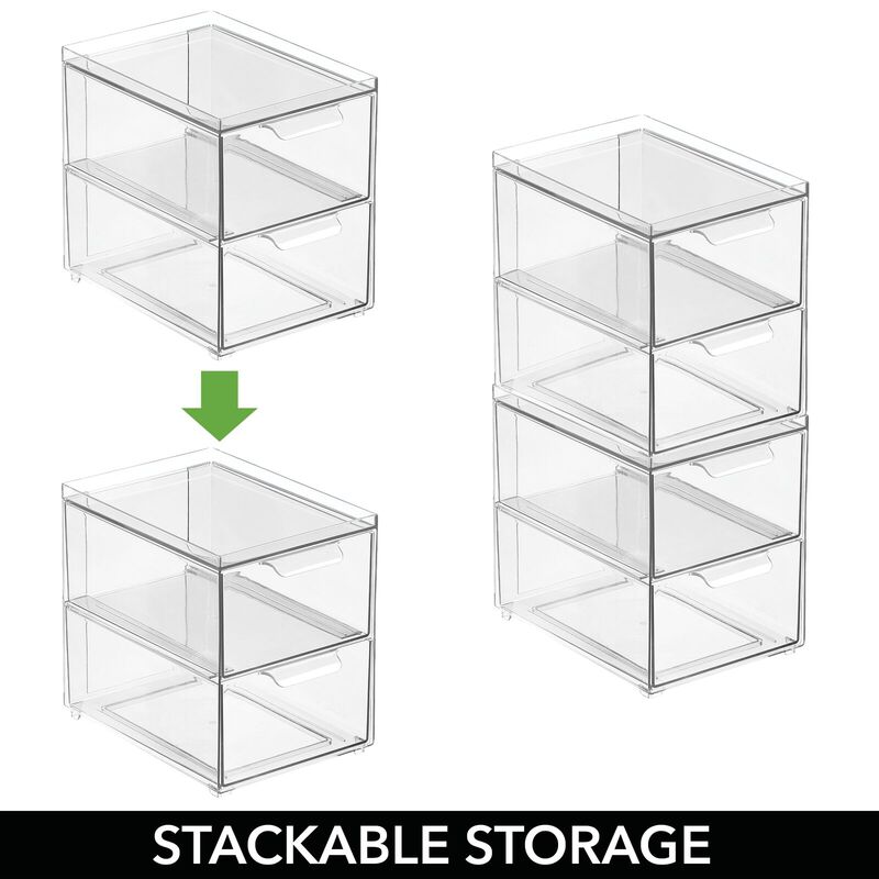 mDesign Stacking Plastic Storage Kitchen Bin - 2 Pull-Out Drawers, 8 Pack, Clear image number 6