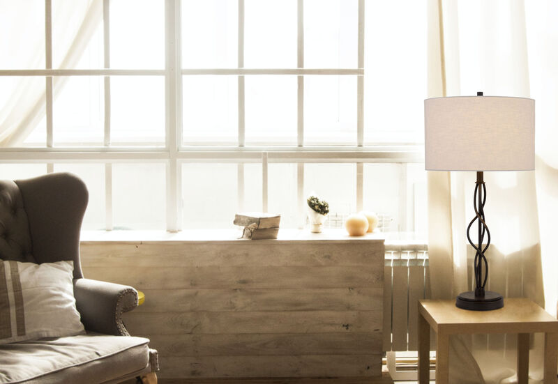 Hivvago 30" Black Metal Candlestick Table Lamp With Off White Drum Shade