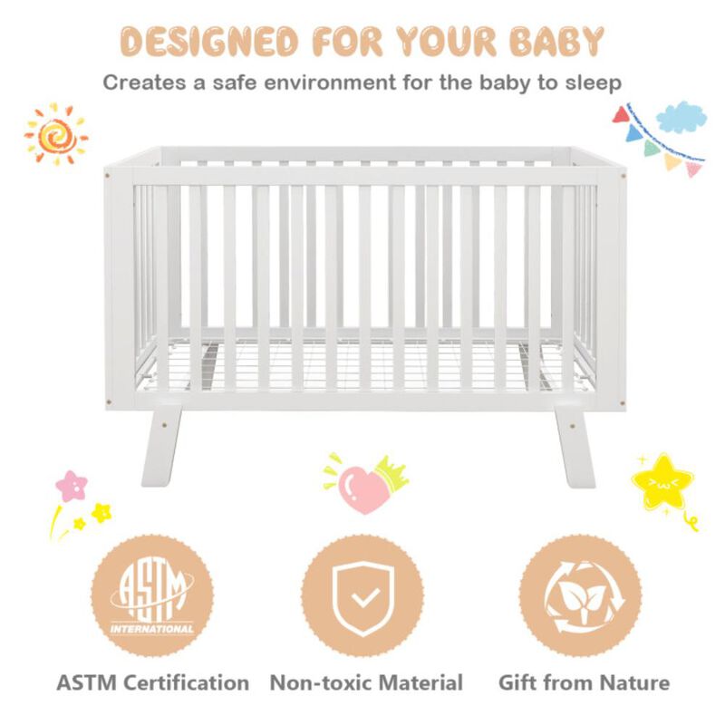 Hivvago Rubber Wood Baby Crib with Adjustable Mattress Heights and Guardrails