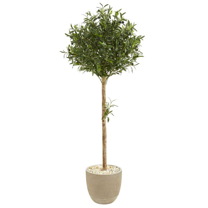 HomPlanti 5 Feet Olive Topiary Artificial Tree in Sand Stone Planter