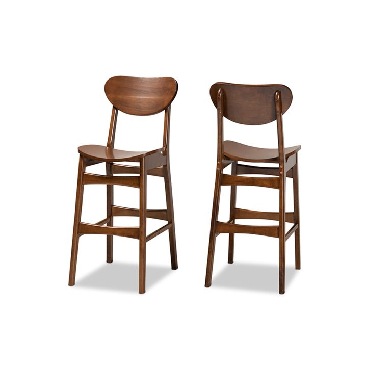 Baxton Studio Katya Mid-Century Modern Walnut Brown Finished Wood 2-Piece Bar Stool Set