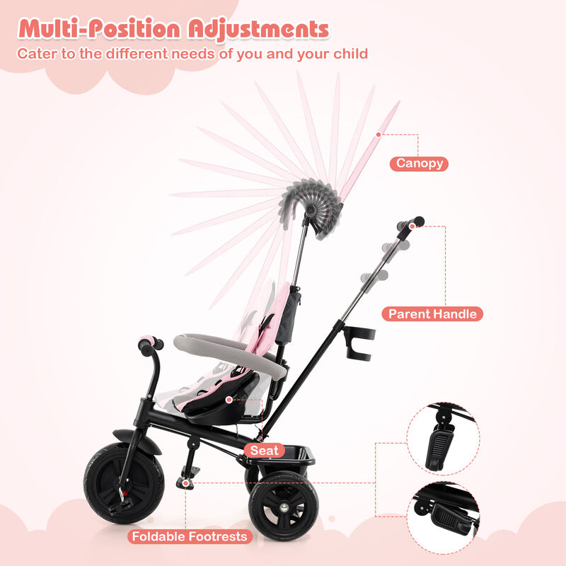 7-in-1 Baby Stroller Tricycle with Adjustable Canopy and Foldable Footrests image number 4