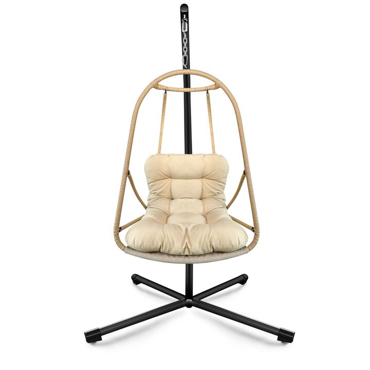 Swing Egg Chair with Stand Indoor Outdoor Wicker Rattan Patio Basket Hanging Chair