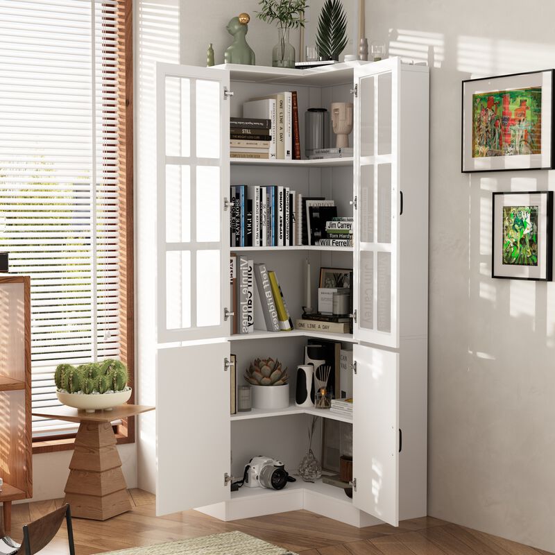FUFU&GAGA White Mdf 5-Shelf Corner Bookcase with Doors (31.5-in W x 78.9-in H x 31.5-in D), White