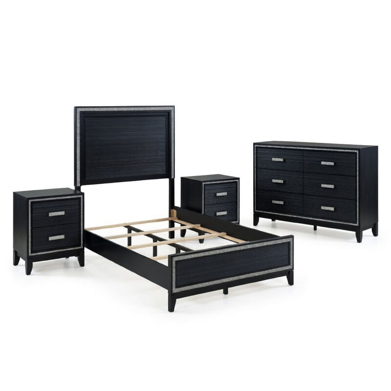 Queen Size Bedroom Set, Black Finish, 4-Piece Set with Bed, 2 Nightstands and Dresser image number 0