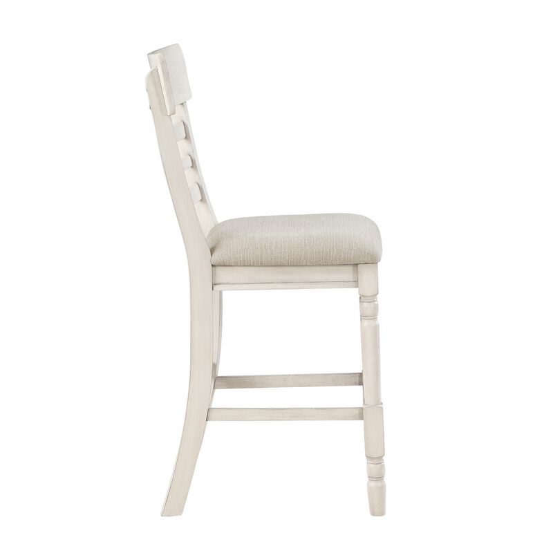 Will 26 Inch Counter Height Chair, Gray Polyester Upholstery, White, Set of 2 image number 2