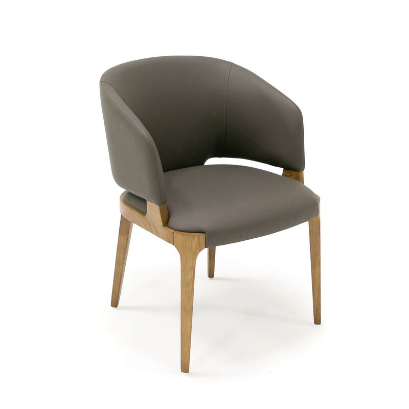 22 Inch Dining Chair, Gray Vegan Faux Leather, Curved Back, Solid Wood - Benzara image number 0