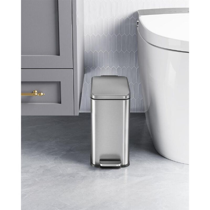 Bathroom Wastebasket with Lid &ndash; Slim, Space-Saving Trash Can for Tight Bathrooms or Apartment Use
