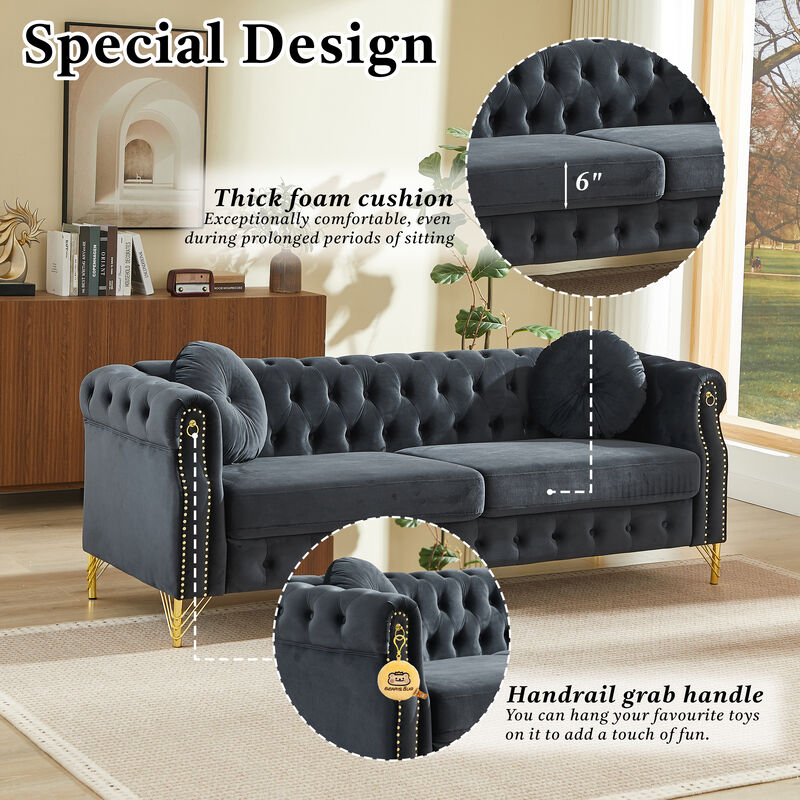 Wapces 82-Inch Velvet Chesterfield sofa image number 3