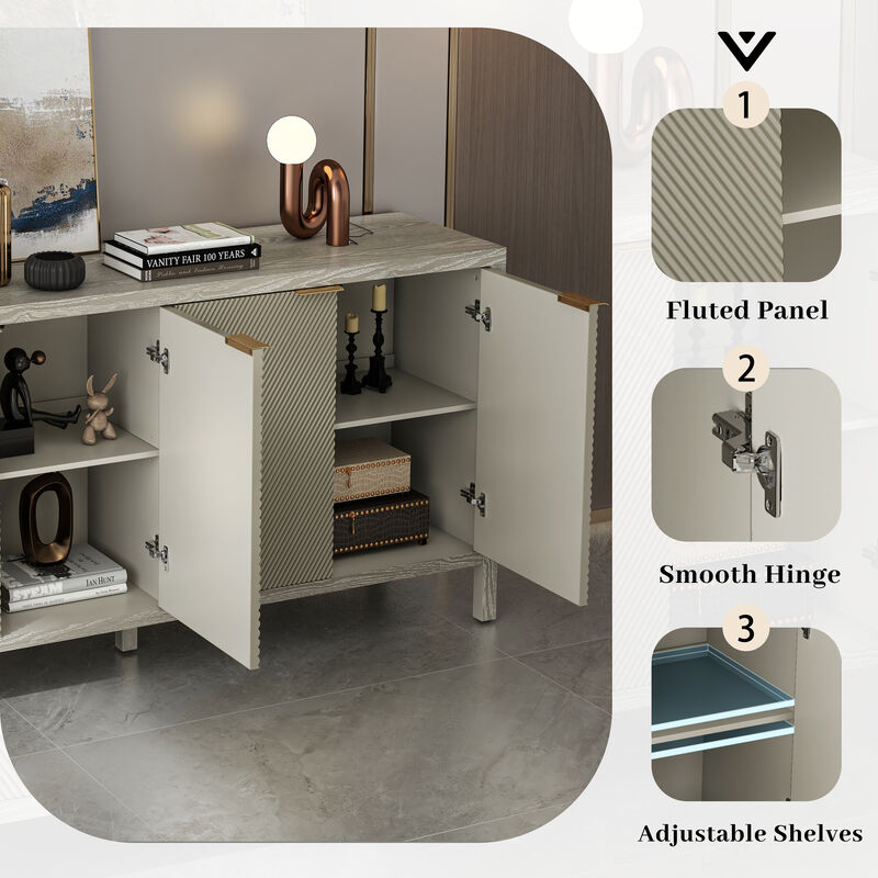 TATEUS 59" Modern Wood Sideboard Cabinet with 4 Doors & Adjustable Shelves