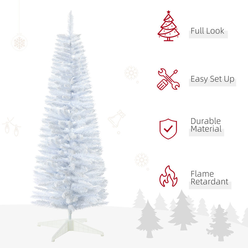 5' Snow Flocked Artificial Christmas Tree Pencil Xmas Tree w/ Branch Tips White