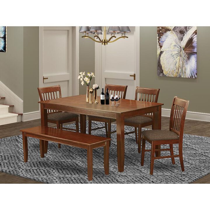 6 PC Kitchen Table with bench set-Table and 4 Kitchen Chairs and Bench