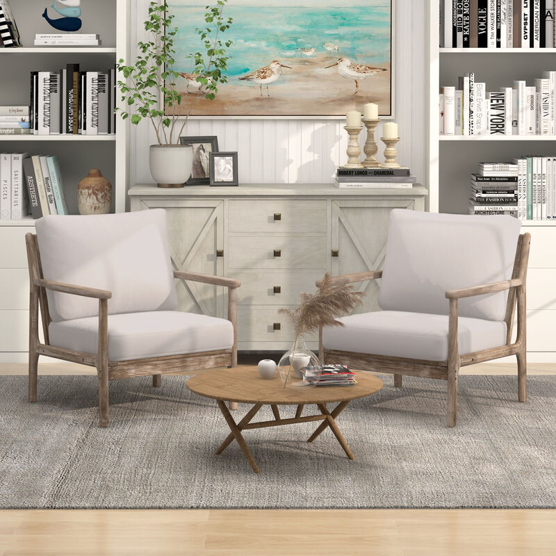 Modern Upholstered Accent Chair with Solid Rubber Wood Armrests