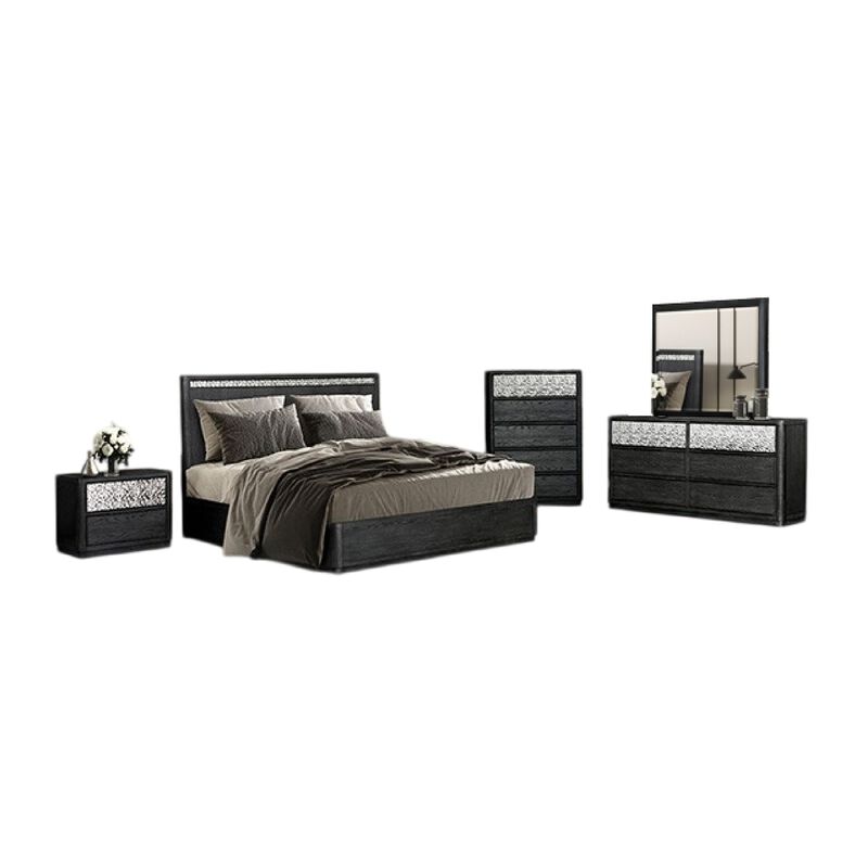 Zoko 5pc Queen Bedroom Set, USB Nightstand, Dresser Mirror, Ash Gray