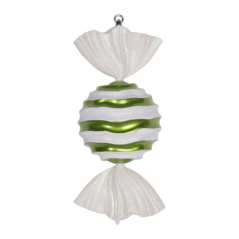 Vickerman 18.5" Lime-White Striped Wave Candy Christmas Ornament image number 0