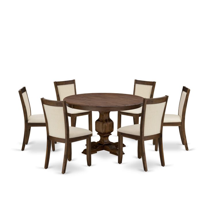 East West Furniture East West Furniture F3MZ7-NN-32 7-Piece Kitchen Table Set - A Lovely Dining Table and 6 Gorgeous Light Beige Linen Fabric Dining Chairs with Stylish High Back (Sand Blasting Antique Walnut Finish)