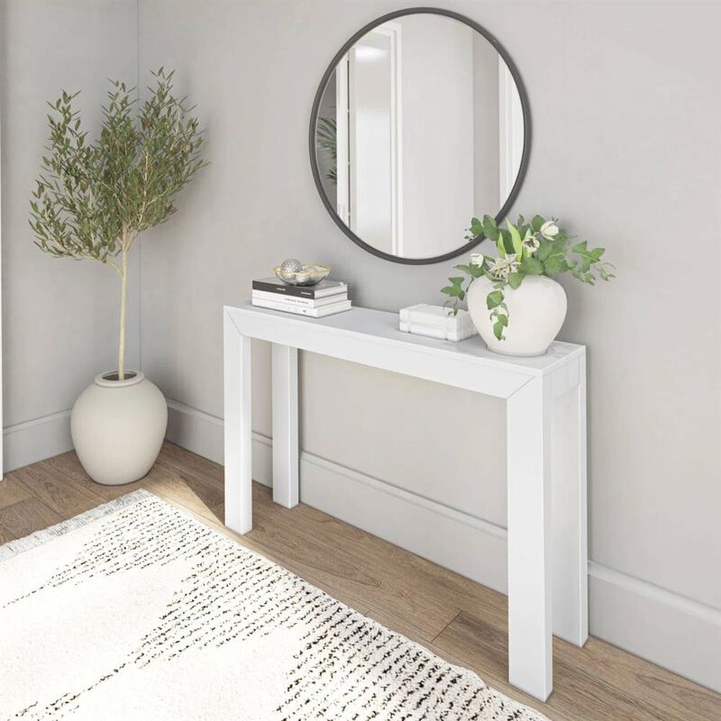 Hivvago Solid Wooden Modern Accent Console Table / Sofa Table in White Wood Finish
