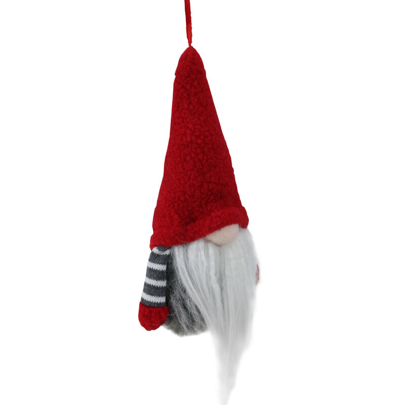 6" Tiny Gray Faux Fur Christmas Santa Gnome with Red Hat Ornament image number 1