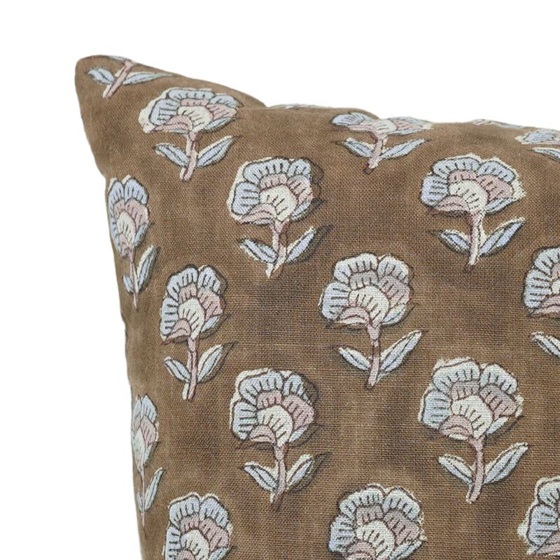 Fabdivine 24x24 Inch Brown Farmhouse Boho Cushion Cover Handmade Linen Throw Pillowcase with Handblock Print for Sofa, Couch, Bed, Living Room, Rohini image number 6