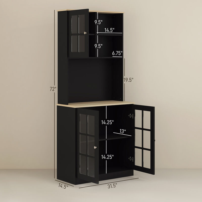Hivvago 72" Kitchen Cabinet with Hutch and Glass Doors image number 2