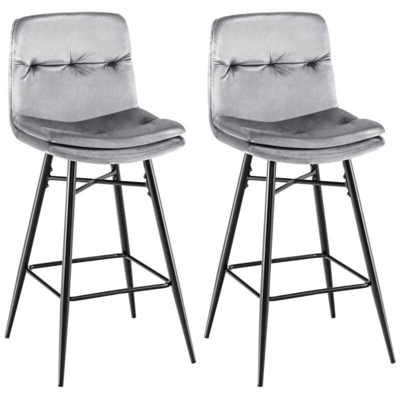 Hivvago 2 Pieces 29 Inch Velvet Bar Stools Set with Tufted Back and Footrests